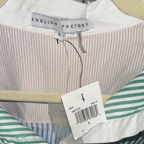 English Factory Green and Blue Striped Button Down Shirt - Picture 2 of 5